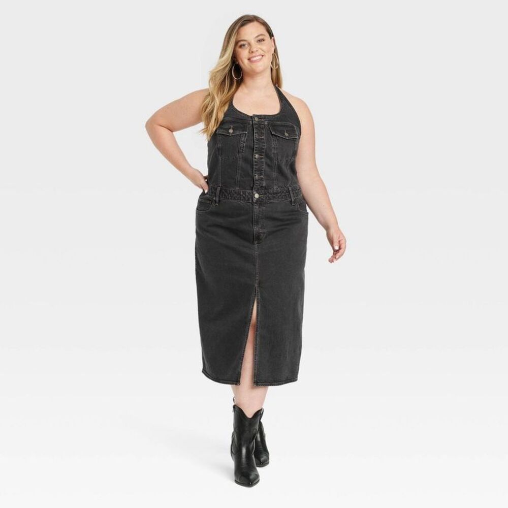 Universal Thread Women's Midi Halter Denim Dress